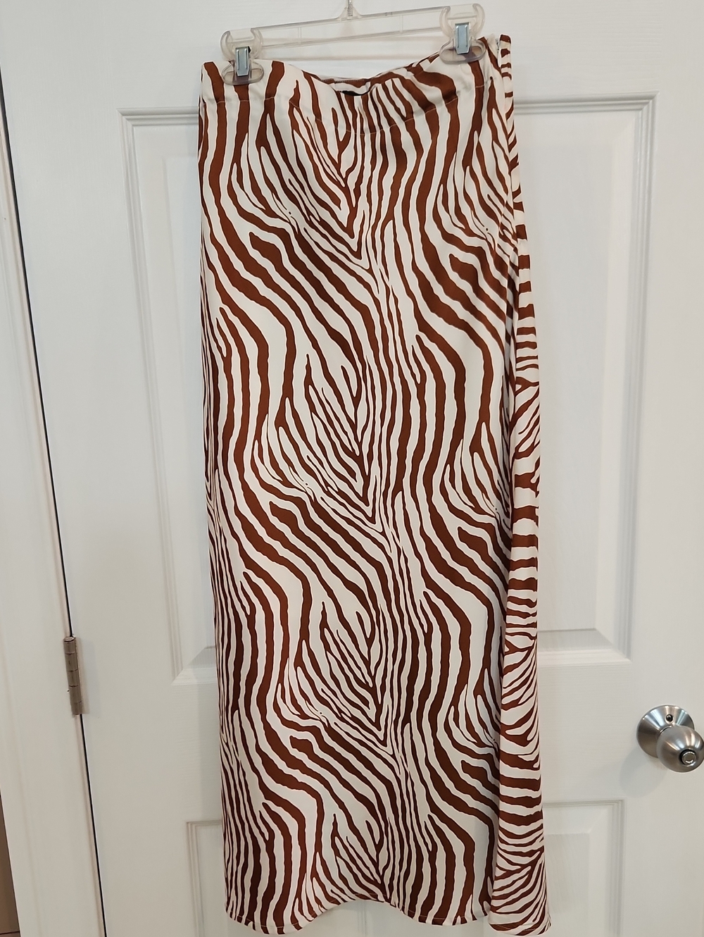 Wishlist Brown and White Zebra Print Satin Midi Skirt
